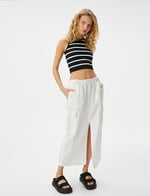 Crop Atlet Bisiklet Yaka Kolsuz Slim Fit Ribanalı