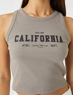 Crop Atlet California Baskılı Bisiklet Yaka