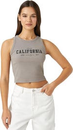 Crop Atlet California Baskılı Bisiklet Yaka
