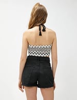 Crop Atlet Halter Yaka Örgü Desenli