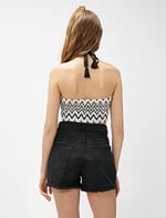 Crop Atlet Halter Yaka Örgü Desenli