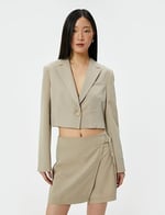 Crop Blazer Ceket Düğmeli Dikiş Detaylı Cepli Modal Karışımlı