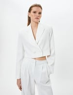 Crop Blazer Ceket Düğmeli Kruvaze