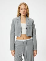 Crop Blazer Ceket Fleto Cepli Viskon Karışımlı