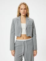 Crop Blazer Ceket Fleto Cepli Viskon Karışımlı