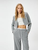 Crop Blazer Ceket Fleto Cepli Viskon Karışımlı