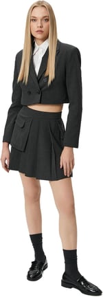 Crop Blazer Ceket Kruvaze Düğmeli