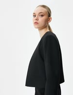 Crop Blazer Ceket Yakasız Cepli