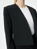 Crop Blazer Ceket Yakasız Cepli