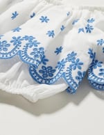 Crop Bluz Düşük Omuz Fırfırlı Katlı Floral Desenli Pamuklu
