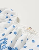 Crop Bluz Düşük Omuz Fırfırlı Katlı Floral Desenli Pamuklu