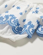 Crop Bluz Düşük Omuz Fırfırlı Katlı Floral Desenli Pamuklu