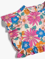 Crop Bluz Fırfır Detaylı Bisiklet Yaka Pamuklu