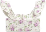 Crop Bluz Fistolu Çiçek Desenli Fırfırlı