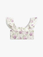 Crop Bluz Fistolu Çiçek Desenli Fırfırlı