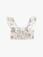 Crop Bluz Fistolu Çiçek Desenli Fırfırlı