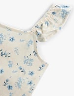 Crop Bluz Keten Karışımlı Fırfırlı Askılı