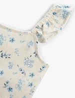 Crop Bluz Keten Karışımlı Fırfırlı Askılı