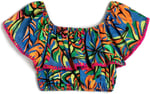 Crop Bluz Kolsuz Açık Omuz Fırfırlı Floral Desenli