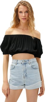 Crop Bluz Omzu Açık Lastikli