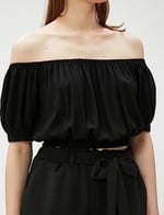 Crop Bluz Omzu Açık Lastikli