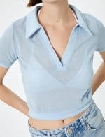 Crop File Tişört Polo Yaka Kısa Kollu