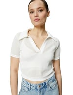Crop File Tişört Polo Yaka Kısa Kollu