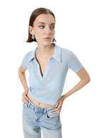 Crop File Tişört Polo Yaka Kısa Kollu