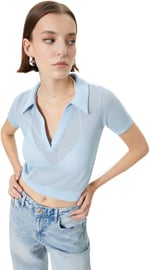 Crop File Tişört Polo Yaka Kısa Kollu