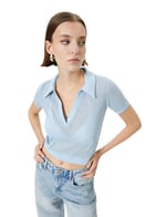 Crop File Tişört Polo Yaka Kısa Kollu