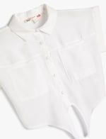 Crop Gömlek Önden Bağlama Detaylı Kısa Kollu Cepli Modal Kumaş