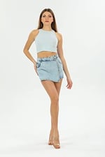Crop Halter Yaka Kaşkorse Örme Fitilli Atlet