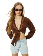 Crop Kimono Önden Bağlamalı Slim Fit Uzun Kollu