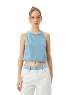 Crop Kolsuz Sırt Detaylı Bisiklet Yaka Denim Atlet