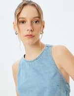 Crop Kolsuz Sırt Detaylı Bisiklet Yaka Denim Atlet