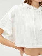 Crop Oversize Sweatshirt Kapüşonlu Kısa Kollu