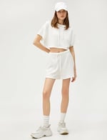 Crop Oversize Sweatshirt Kapüşonlu Kısa Kollu
