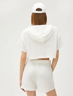 Crop Oversize Sweatshirt Kapüşonlu Kısa Kollu