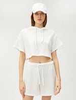 Crop Oversize Sweatshirt Kapüşonlu Kısa Kollu