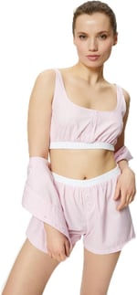 Crop Pijama Üstü Beli Lastikli Düğmeli Askılı