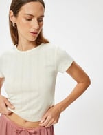 Crop Pijama Üstü Kısa Kollu Bisiklet Yaka Rahat Kalıp