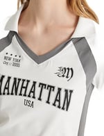 Crop Polo Tişört V Yaka Kısa Kollu Slim Fit