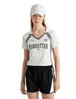 Crop Polo Tişört V Yaka Kısa Kollu Slim Fit