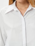 Crop Poplin Gömlek Uzun Kollu Manşet Yaka Pamuklu