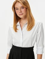 Crop Poplin Gömlek Uzun Kollu Manşet Yaka Pamuklu