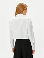 Crop Poplin Gömlek Uzun Kollu Manşet Yaka Pamuklu