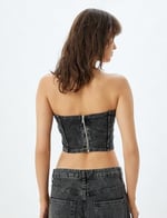 Crop Straplez Büstiyer Soluk Efektli Pamuklu Slim Fit