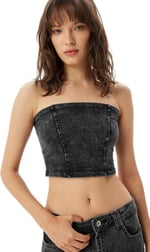 Crop Straplez Büstiyer Soluk Efektli Pamuklu Slim Fit