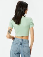 Crop Tişört Bisiklet Yaka Kısa Kollu Slim Fit