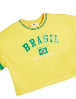 Crop Tişört Brasil Baskılı Kısa Kollu Bisiklet Yaka